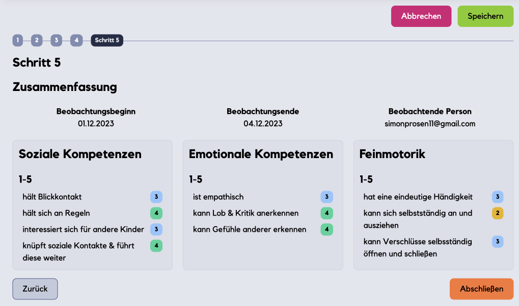 Beobachtungsbogen Abschließen